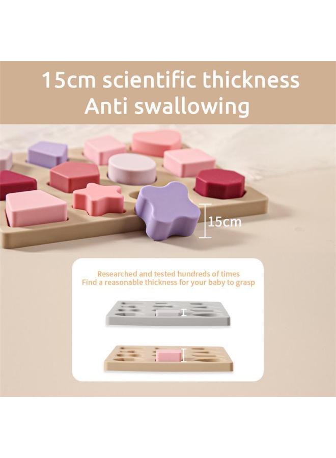 لعبة مطابقة الأشكال الإدراكية مونتيسوري للأطفال، بانيل هندسي مقسم بشكل متساوي، ألغاز قابلة للخدش، أدوات تعليمية من السيليكون - اللون: بني مائل إلى الأصفر - Image 4